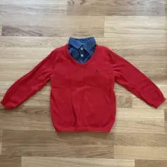 【H&M】Vネックセーター ネイビーのドットシャツ重ね着 クリスマス