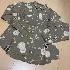 マデモワゼル ノンノン 長袖シャツ 郵便物プリント 素材　高級麻　100% マデモワゼル ノンノン 長袖シャツ 郵便物プリント 素材 高級麻 100