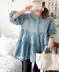 3wayバルーンスリーブティアードシアーシャツ