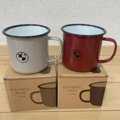 BMW エナメルマグカップ ホーローマグ 350ml グレー 赤