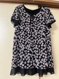 花柄 半袖 ブラウス シフォン 重ね着風チュニックのサムネイル