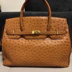 オーストリッチレザー ハンドバッグ ブラウン　ボストン