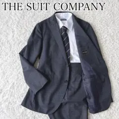 THE SUIT COMPANY ビジネススーツ ネイビー チェック柄 ウール