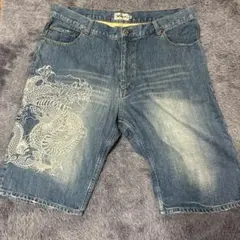 絡繰魂 刺繍 龍 デニム ジーンズ ハーフパンツ 和柄 ショートパンツ　40のサムネイル