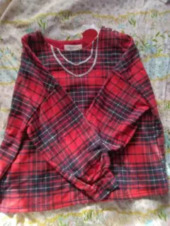 フランシュリッペ大きいサイズレースバックの赤黒チェック長袖トップス