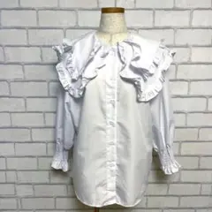 ラッフルシャツ　ひだ飾り　純白　ギャザー　春夏向け　長袖　ティアード