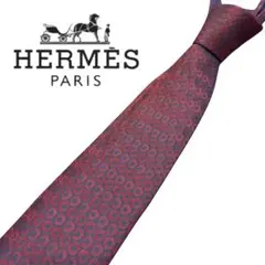 HERMES レッド　円形パターン ネクタイ