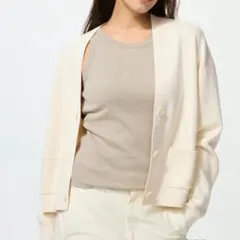 スムースコットンVネックショートカーディガン XL ナチュラル