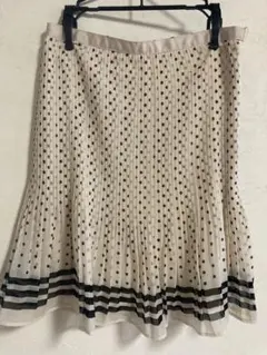 アイボリー ドット柄 プリーツスカート 38