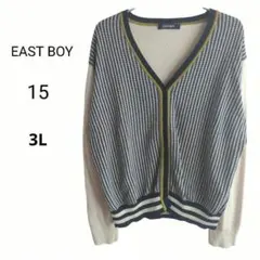 ◇EASTBOY カーディガン 長袖　ニット 総柄　千鳥格子　3L　ネイビー