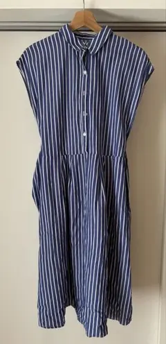 ストライプ ノースリーブ シャツワンピース