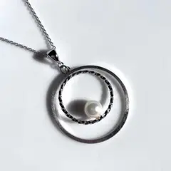 SILVER パール サークルデザイン ロング ネックレス