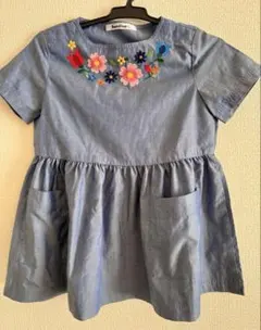 美品 familiar 半袖ワンピース 花柄刺繍 100cm