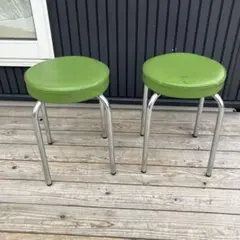 昭和レトロ レトロポップ スチールチェア 丸椅子 スタッキングスツール 2脚 緑 昭和レトロ レトロポップ 幾何学模様 スチールチェア 丸椅子