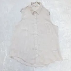 Forever 21 ストライプ ノースリーブ シャツ 茶 白 シフォンのサムネイル