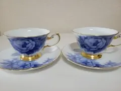 希少品　有田焼　深川製磁　花鳥外濃　高台カップ＆ソーサー　コーヒー碗皿2客セット 希少品 有田焼 深川製磁 花鳥外濃 高台カップ＆ソーサー コーヒー碗皿2
