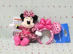 ヒョウ柄 ミニー ぬいぐるみチャーム カチューシャキーチェーンディズニーリゾート