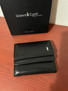 【Giann Conti 】イタリア　牛革財布　三つ折り　黒　ジャンニコンティ