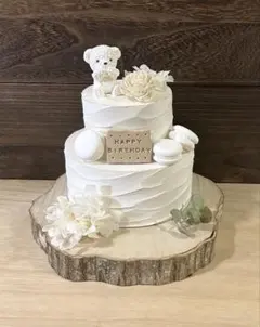 mimimi様専用ෆ限定ෆホワイト 立体くまさんマカロンフラワー　クレイケーキ