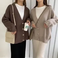 BLATE ベージュ Vネック オーバーサイズカーディガン