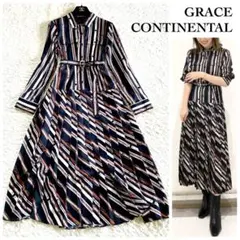 美品グレースコンチネンタルdiagram黒花柄長袖ティアードワンピース36サイズ 美品グレースコンチネンタルdiagram黒花柄長袖ティアード
