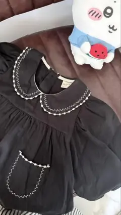 더.랄라 ブラック 刺繍襟 ワンピース Sサイズ