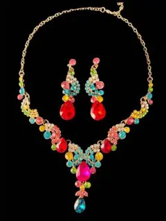 カラフルビジュー ネックレス＆ピアスセット ベリーダンス