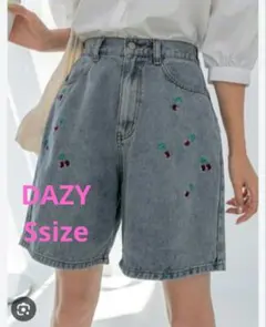 SHEEN DAZY チェリー刺繍デニムショートパンツ S ライトブルー
