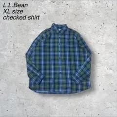 古着L.L.BeanエルエルビーンチェックシャツXLフェード青ブルー緑グリーン