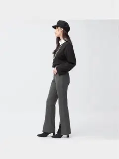 ✨タグ付き✨ ジーユー (XL) カットソースリットフレアパンツ 黒 スラックス