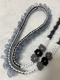 スマホショルダーストラップ ハンドメイド マクラメ モノクロ