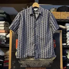 LACOSTE ラコステ 総柄 ボックスシャツ 開襟シャツ ネイビー