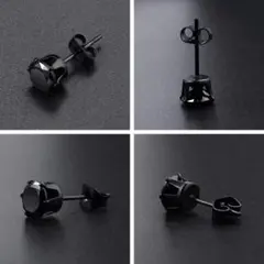 ブラック 1ポイントピアス サージカルステンレス スタッドピアス 片耳