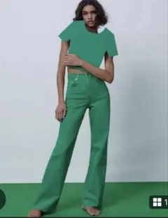 ZARA グリーン デニムパンツ