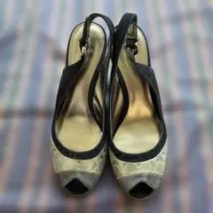 COACH ブラック・グレー オープントゥウェッジサンダル