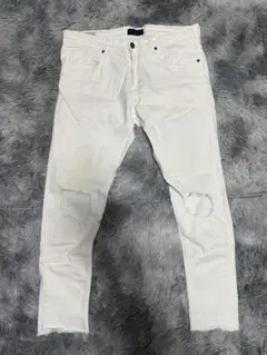 ホワイト ダメージ加工 スキニージーンズ 34
