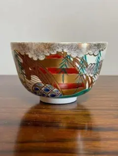 共箱付】中村秋峰 色絵 赤べこに梅 茶碗 京焼 清水焼 茶道具 抹茶碗 