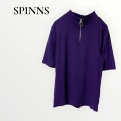 スピンズ Tシャツ カットソー リブ ハーフジップ パープル 無地 半袖 【M】のサムネイル
