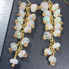 14kgf✴︎美しい遊色✨宝石質✴︎エチオピアオパールの豪華なじゃらじゃらピアス32