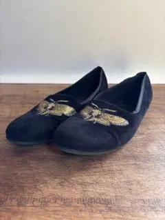 ベルベット ゴールド　刺繍 オペラシューズ 黒 26cm サイズ41