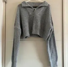 SHEIN グレー ハーフジップ クロップドニット