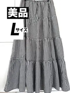 【美品】GU ティアードマキシスカート L ギンガムチェック ロング
