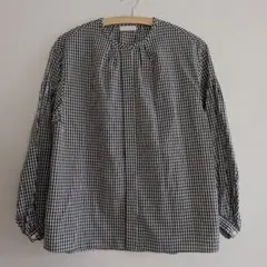 BALLSEY　ボールジィ　コットンキュプラギンガムチェックギャザーパフブラウス