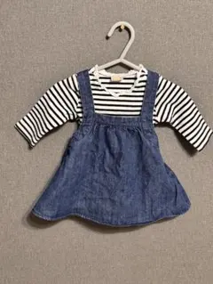 プティマイン ボーダーロンパース ジャンパースカート セット