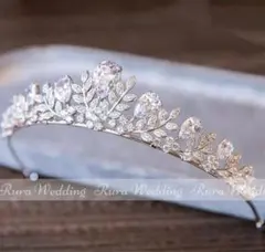 高品質ティアラ★ジルコニア王冠リーフヘッドドレス結婚式ブライダルウェディング新品