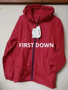 FIRST DOWN フード付きナイロンジャケット レッド M ポケッタブル