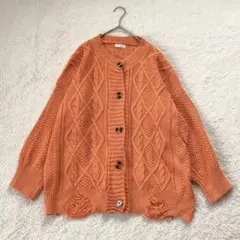 【INOLVE】ケーブル編みニットカーディガン(F)オーバーサイズ クルーネック