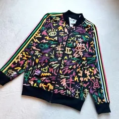 アディダス トラックジャケット 総柄 刺繍ロゴ　XL