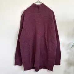 UNIQLO ユニクロ　プレミアムラムハイネックチュニック　赤紫　ラムウール　L