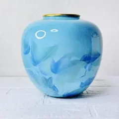 【希少】深川製磁 色絵彩磁 花瓶 ブルーフラワー 金彩 宮内庁御用達 有田焼